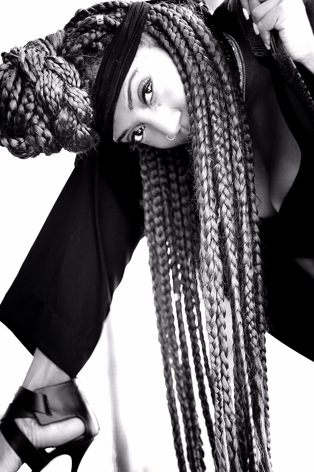Comfort Fedoke in a black and white editorial portrait